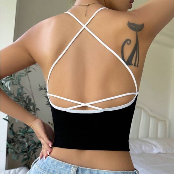 Crisscross Backless Contrast Binding Cami Top - Picture 2 of 5